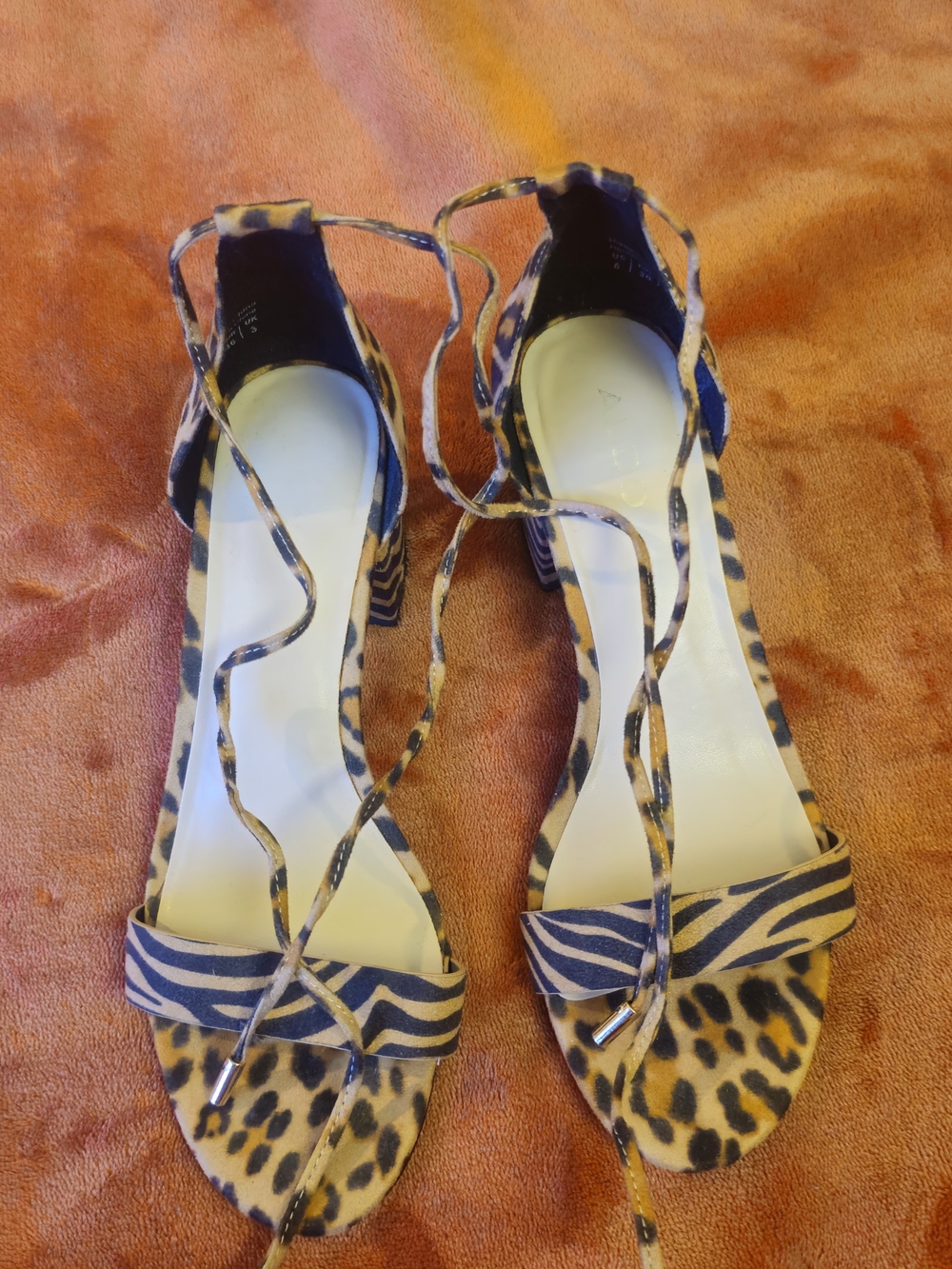 Aldo Leopard & Zebra Print Lace-Up Block Heel Sandals - Tan Black